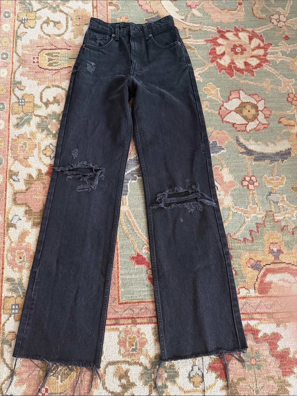 Zara Black Distressed Flare Jeans